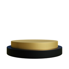 Empty gold and black pedestal for displaying products. 3D illustration