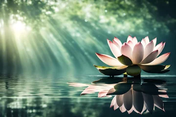 Keuken spatwand met foto Zen lotus flower on water, meditation and spirituality concept © muhmmad