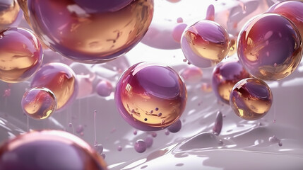 purple water sphere on a white liquid  background - obrazy, fototapety, plakaty