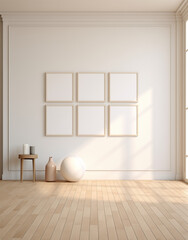 Fototapeta na wymiar white picture frame mockup on white wall. White living room design. generative AI 