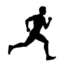 Man runner black icon on white background. Male runner silhouette