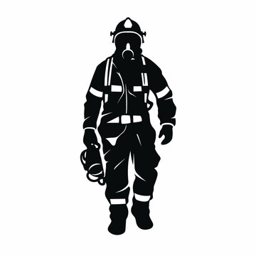 Firefighter black icon on white background. Fireman silhouette