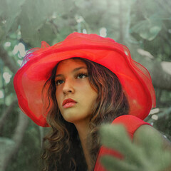 girl in a red dress and hat