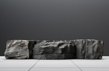 black basalt natural stone podium for cosmetics or product photography.  - obrazy, fototapety, plakaty