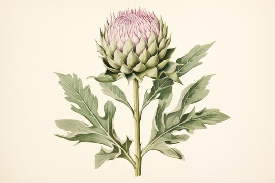 artichoke flower vintage retro botanic illustration. 