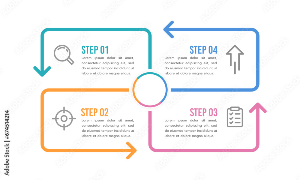 Wall mural 4 Process arrows line infographic to success. Vector illustration.