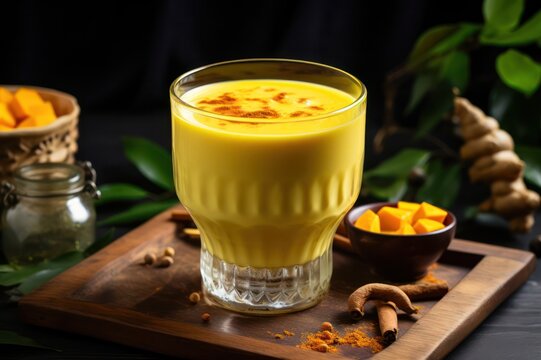 golden turmeric milk natural remedy. Ayurveda drink. 