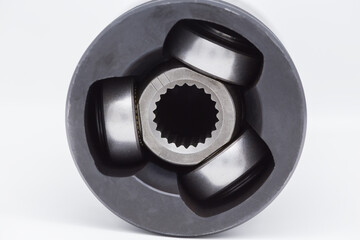 Close-up. Shallow depth of brightness. Selective focus. Constant velocity joint on a white background.