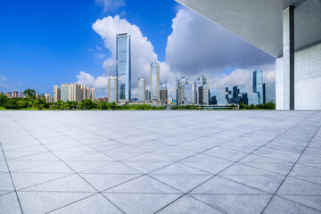 City square and skyline with modern buildings scenery in Shenzhen, Guangdong Province, China.
