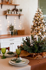 Christmas table setting. Holiday Decorations