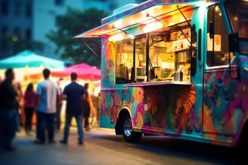 Fototapeten food truck in city festival , selective focus © JAYDESIGNZ