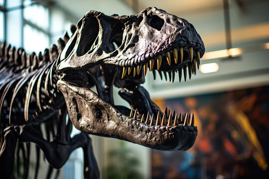 T Rex dinosaur skeleton in a museum