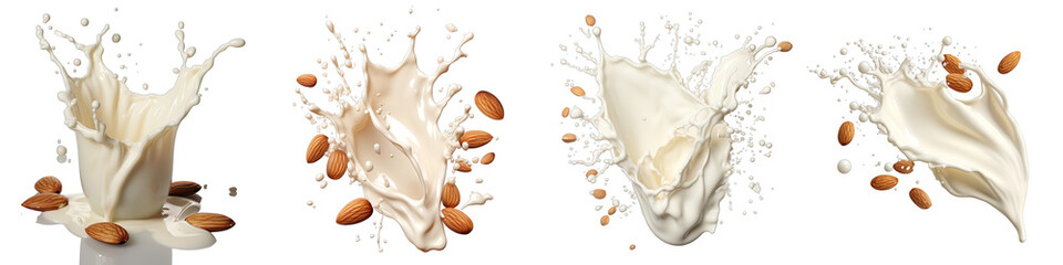 Milk splash with almonds  Hyperrealistic Highly Detailed Isolated On Transparent Background Png File
