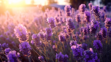 A purple lavender field teeming 