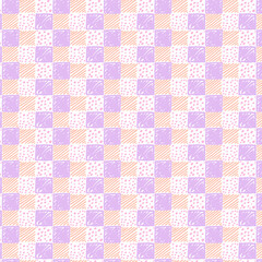 Cute pastel tablecloth gingham Vector Pattern. Hand drawn doodle checker background. Cottagecore Garden design. Homestead Farmhouse Summer Graphic Background.