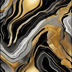 Set of abstract geometric prints, Modern Nordic black and golden art. 3d abstract black and silver art. Curvy lines in drawing resin geode functional art, Generative AI - obrazy, fototapety, plakaty