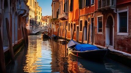 Canal in Venice, Italy, Europe. Panoramic view
