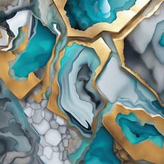 Set of abstract geometric prints, 3d abstract marble art. resin geode and abstract art, functional art, like watercolor geode painting. golden, blue, turquoise and gray background, Generative AI - obrazy, fototapety, plakaty