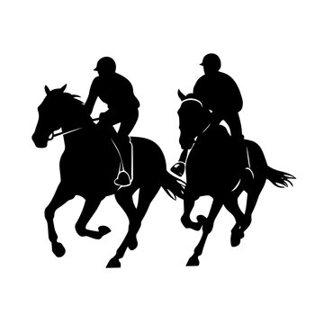 recommend clip art: Horseback rider black icon on white background. Race horsemen silhouette