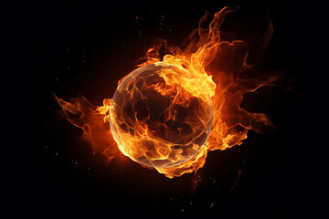 Fototapeta premium A fiery ball of light hovers seemingly suspended in the depths of darkness, casting an intense glow that lights up the surrounding blackness. Generative AI.