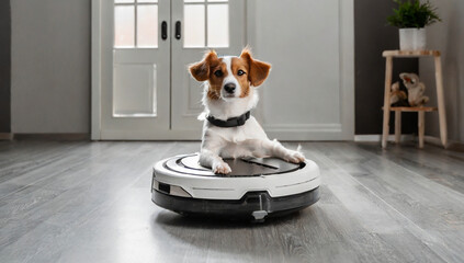 robot vacuum cleaner and dog