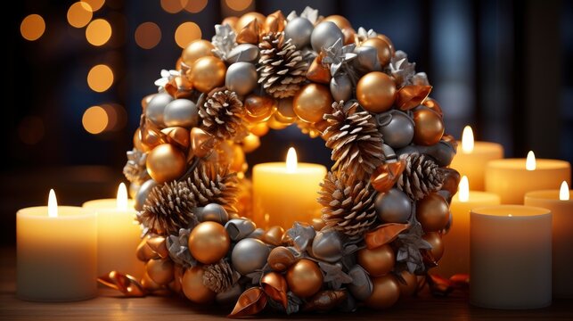 A Decorative Christmas Wreath With Twinkling Light, Background Images , Hd Wallpapers, Background Image