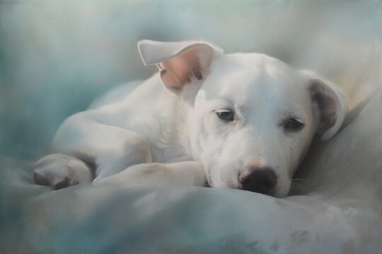 Portrait of a sleepy dog puppy. Digital painting.