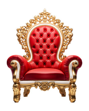 Luxury red and gold throne chair png, isolated on transparent background, hd