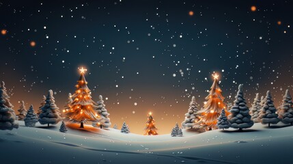 Paisaje navideño, con una noche estrellada y luminosa.