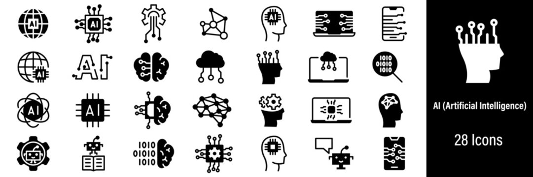 AI Generation Web Icons. Artificial Intelligence, Chat Bot, AI Technology, Future, Robot. Vector in Line Style Icons