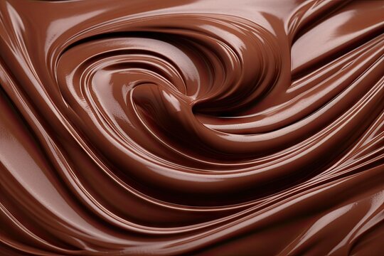 Delicious chocolate swirl. Gourmet dark sauce texture closeup. Creamy wave. Liquid dessert background