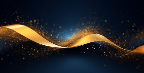 Obraz premium abstract background with Dark blue and gold particle. Christmas Golden light shine particles bokeh on navy blue background. Gold foil texture. Holiday concept.