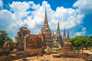 Wall murals Old building The three Chedis of Wat Phra Si Sanphet located at ayutthaya, thailand