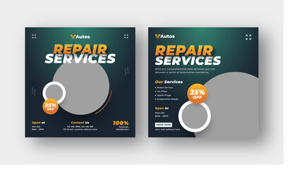 auto repair shop service, car rental service or car wash social media post web banner template