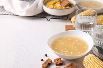 Corn soup, concept of tasty lunch food