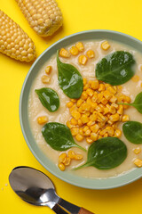Corn soup, concept of tasty lunch food