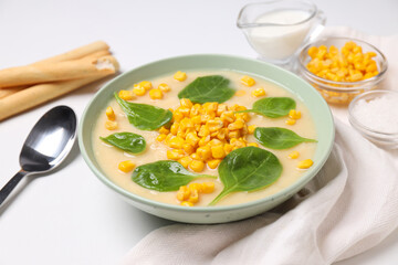 Corn soup, concept of tasty lunch food