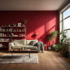 Painting wall red in room of a apartment after reloca