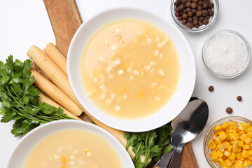 Corn soup, concept of tasty lunch food