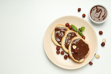 Morning food concept - tasty bread with chocolate pasta