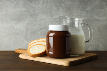 Morning food concept - tasty bread with chocolate pasta