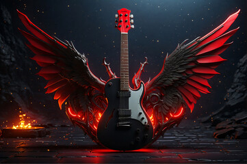 A modern devilish electric guitar. - obrazy, fototapety, plakaty