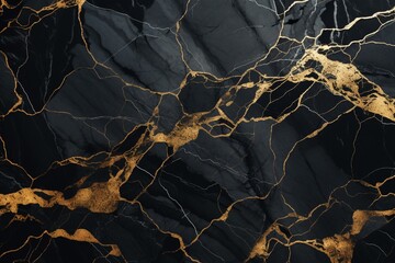 Elegant Contrast: Black Marble Background Adorned with Delicate Golden Veins