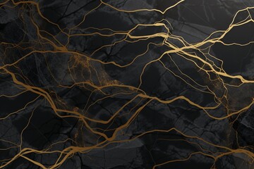 Elegant Contrast: Black Marble Background Adorned with Delicate Golden Veins