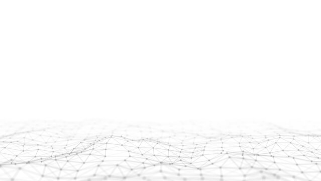 Abstract technology wave of particles. Big data visualization. Background with motion dots. Artificial intelligence. 3d rendering.