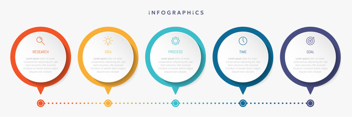 Modern business infographic template, circle shape with 5 options or steps icons. - obrazy, fototapety, plakaty