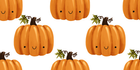 seamless pattern with orange pumpkins. Pumpkin endless childish background