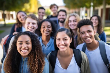 Academic Diversity: Students Eagerly Assemble on College Campus, Embarking on a New School Year - obrazy, fototapety, plakaty