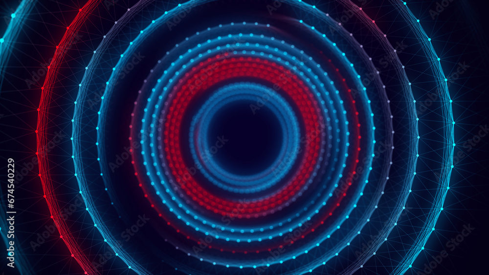 Poster abstract wireframe tunnel. wormhole. 3d portal grid. futuristic fantasy funnel. 3d rendering.