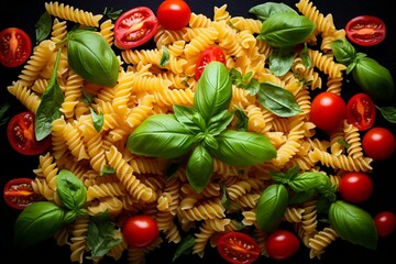 Fototapeta premium Assorted Pasta with Tomatoes and Basil